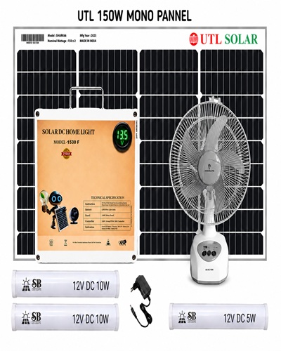 SB Solar DC Home Kit with UTL 150W Mono Panel 30Ah LFP Battery & Table Fan Model -1503F